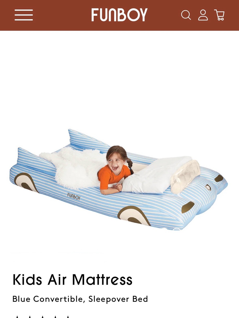 FUNBOY Blue Kids Car-Themed Air Mattress